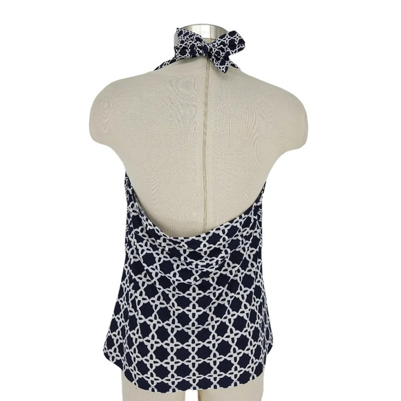 Merona Tankini Top Swimsuit Navy Blue Print Padded Bra Tie Halter - Picture 6 of 8